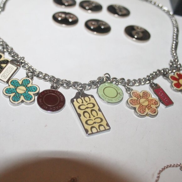 Auth $635 Coach Jewelry Lot Charm Necklace Chain Charm New Ring 925 Buttons - Picture 2 of 13